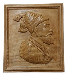 Picture of Shree Chhatrapati Shivaji Maharaj - Wooden Statue - Natural Wood - Carving - 12 * 12 inch | Wooden Frame